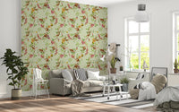 Whimsical Playing Monkeys Family Vintage Exotic Garden green Wallpaper⁠