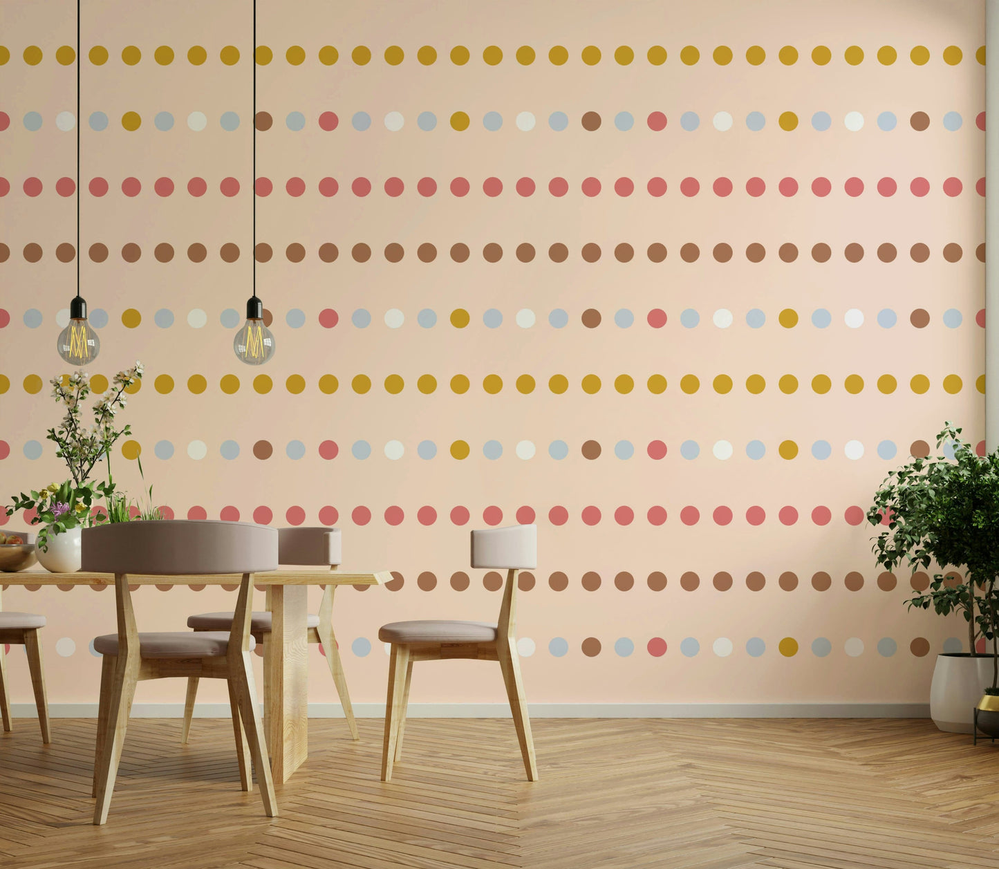 An artistic charming dots mural on minimalist wallpaper.

