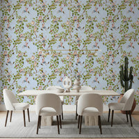 Whimsical Rococo Monkeys Wine Festival Aristocratic Vineyard Vintage Garden blue Wallpaper⁠