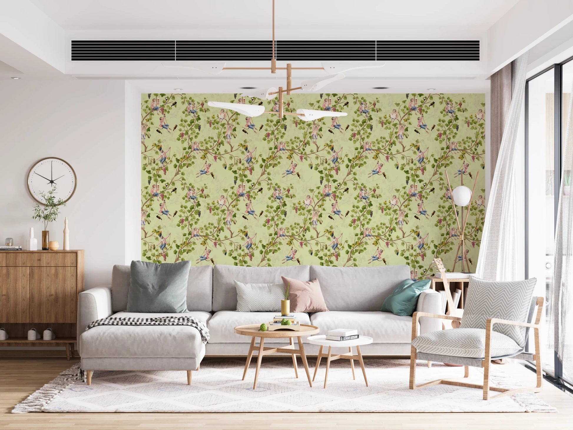 Whimsical Rococo Monkeys Wine Festival Aristocratic Vineyard Vintage Garden green Wallpaper⁠