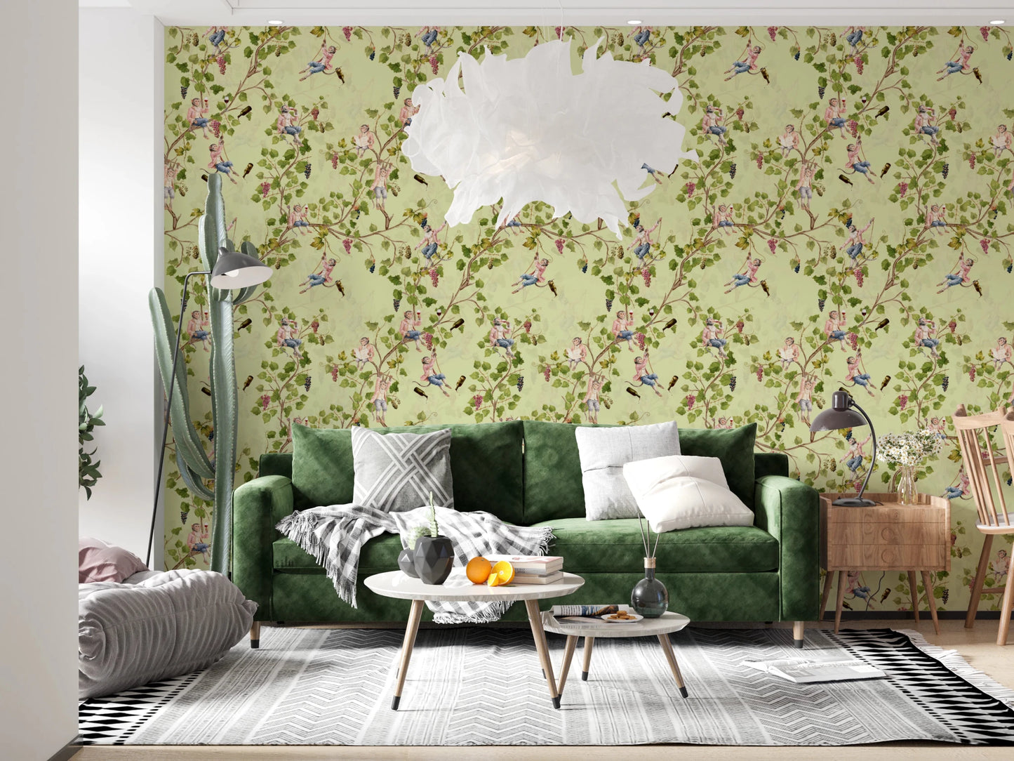 Whimsical Rococo Monkeys Wine Festival Aristocratic Vineyard Vintage Garden green Wallpaper⁠