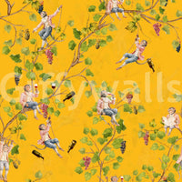 Whimsical Rococo Monkeys Wine Festival Aristocratic Vineyard Vintage Garden yellow Wallpaper⁠