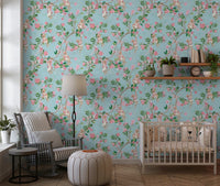 Whimsical Rococo Monkeys Wine Festival Vintage Aristocratic Vineyard Garden Party blue Wallpaper⁠