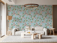 Whimsical Rococo Monkeys Wine Festival Vintage Aristocratic Vineyard Garden Party blue Wallpaper⁠