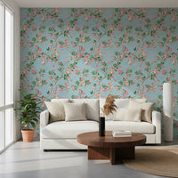 Whimsical Rococo Monkeys Wine Festival Vintage Aristocratic Vineyard Garden Party blue Wallpaper⁠