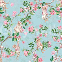 Whimsical Rococo Monkeys Wine Festival Vintage Aristocratic Vineyard Garden Party blue Wallpaper⁠
