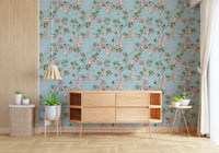 Whimsical Rococo Monkeys Wine Festival Vintage Aristocratic Vineyard Garden Party blue Wallpaper⁠