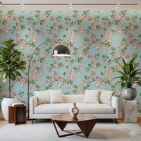 Whimsical Rococo Monkeys Wine Festival Vintage Aristocratic Vineyard Garden Party blue Wallpaper⁠