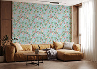 Whimsical Rococo Monkeys Wine Festival Vintage Aristocratic Vineyard Garden Party blue Wallpaper⁠