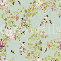 Whimsical Rococo Monkeys Wine Festival Vintage Aristocratic Vineyard Garden turquoise Wallpaper⁠
