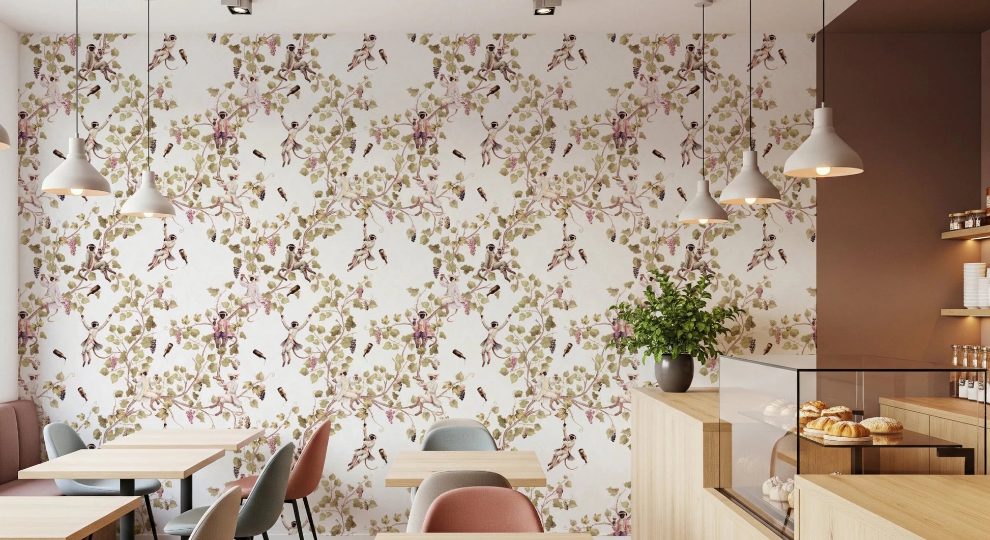 Whimsical Rococo Monkeys Wine Festival Vintage Aristocratic Vineyard Garden white Wallpaper⁠