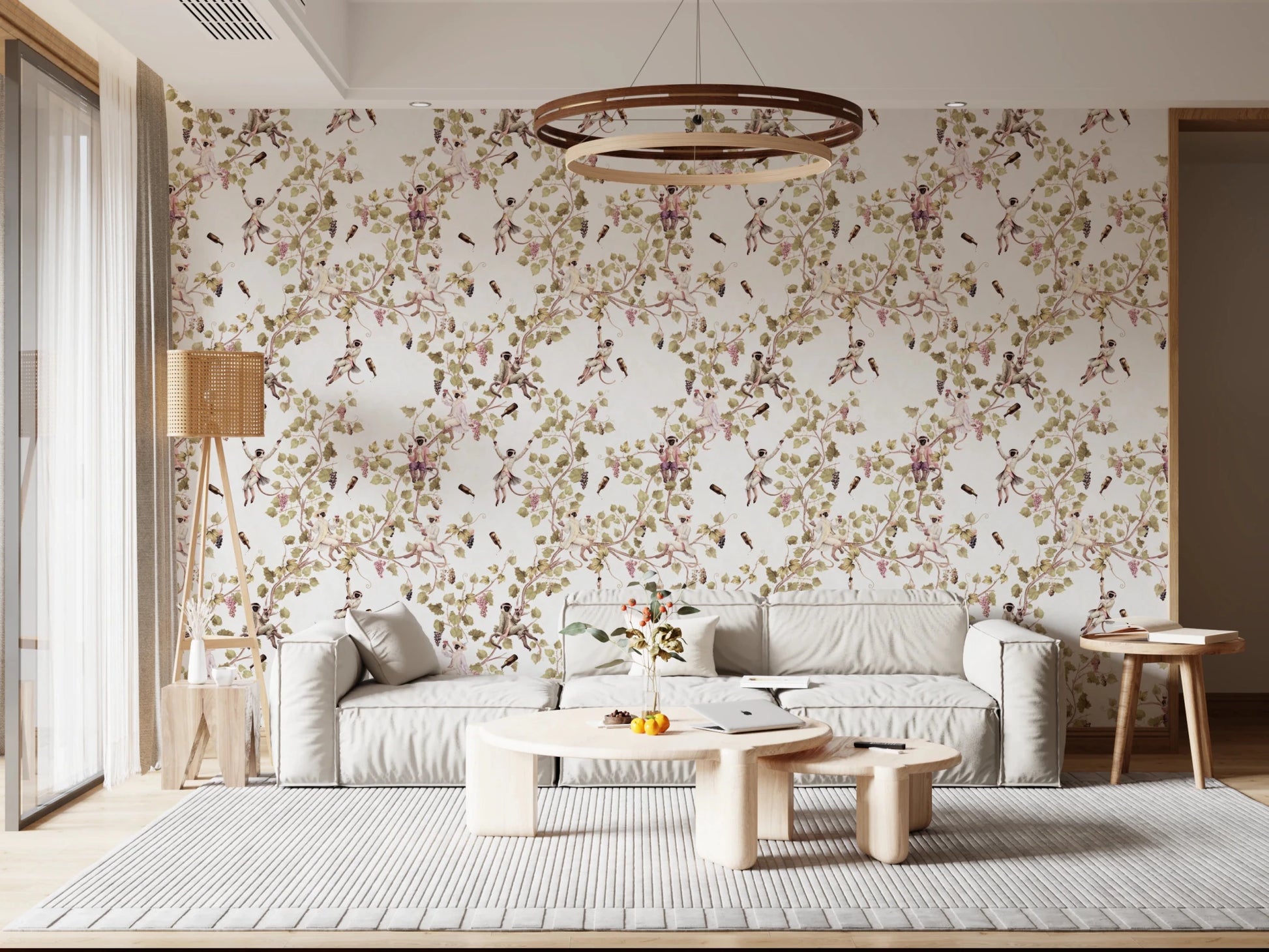 Whimsical Rococo Monkeys Wine Festival Vintage Aristocratic Vineyard Garden white Wallpaper⁠