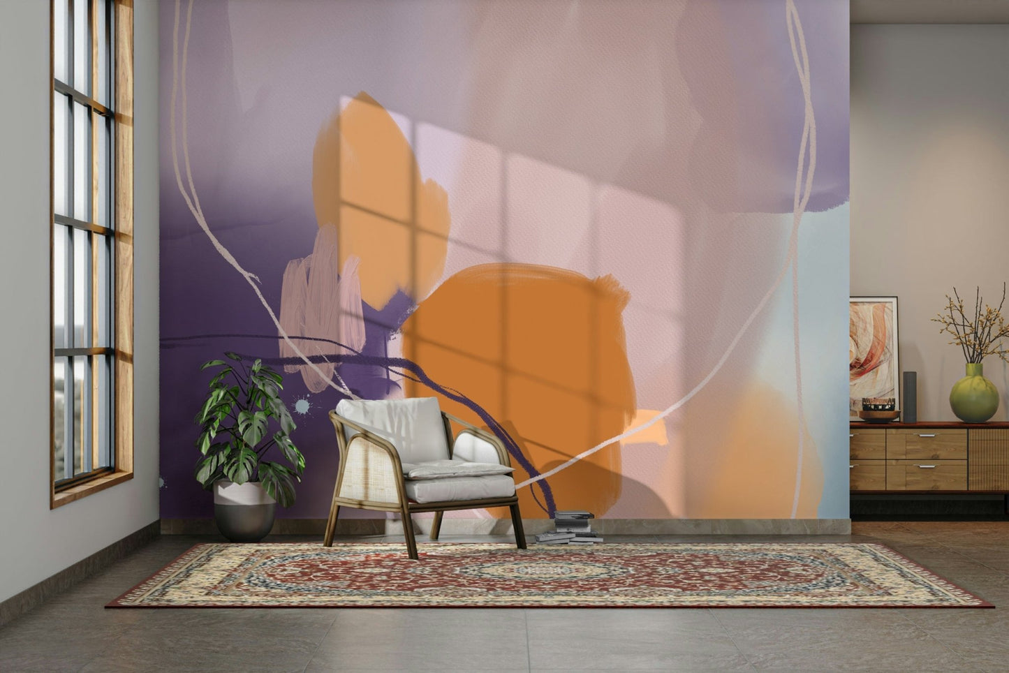 Elegant wall mural with soft curves and organic lines

