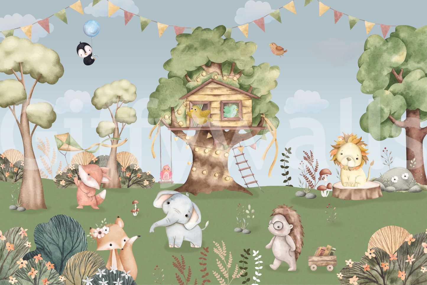 The view shows a serene, fantasy treehouse scene.

