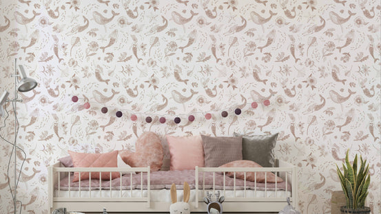 Whimsical underwater escape wallpaper with sea creatures

