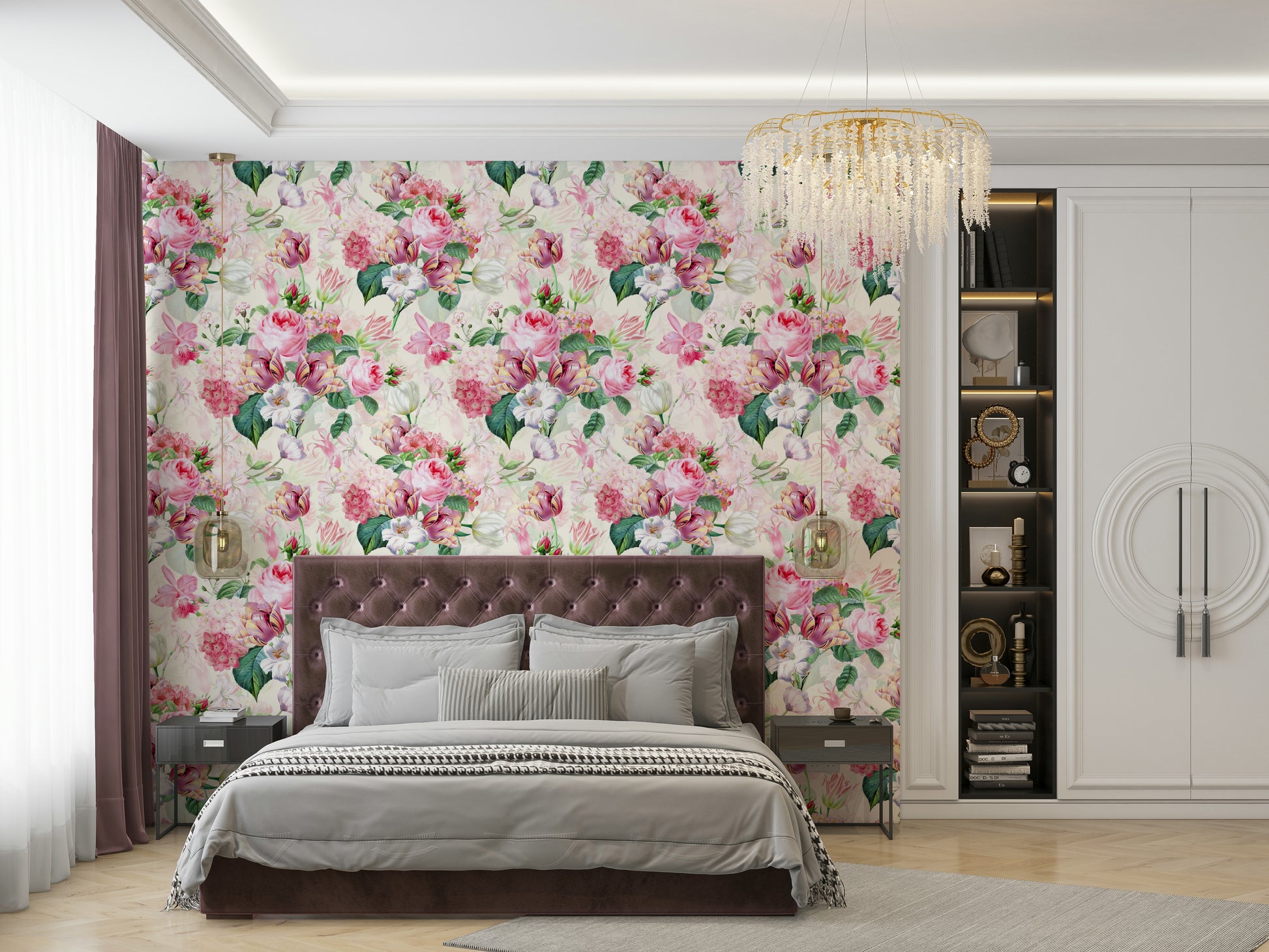 Whimsical rose wallpaper featuring delicate watercolor strokes and soft colors.

