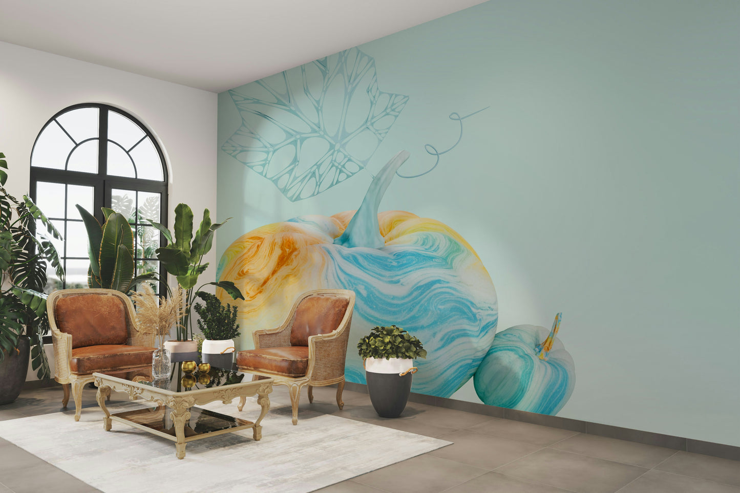 Whimsical Watercolour Pumpkins Wall Mural