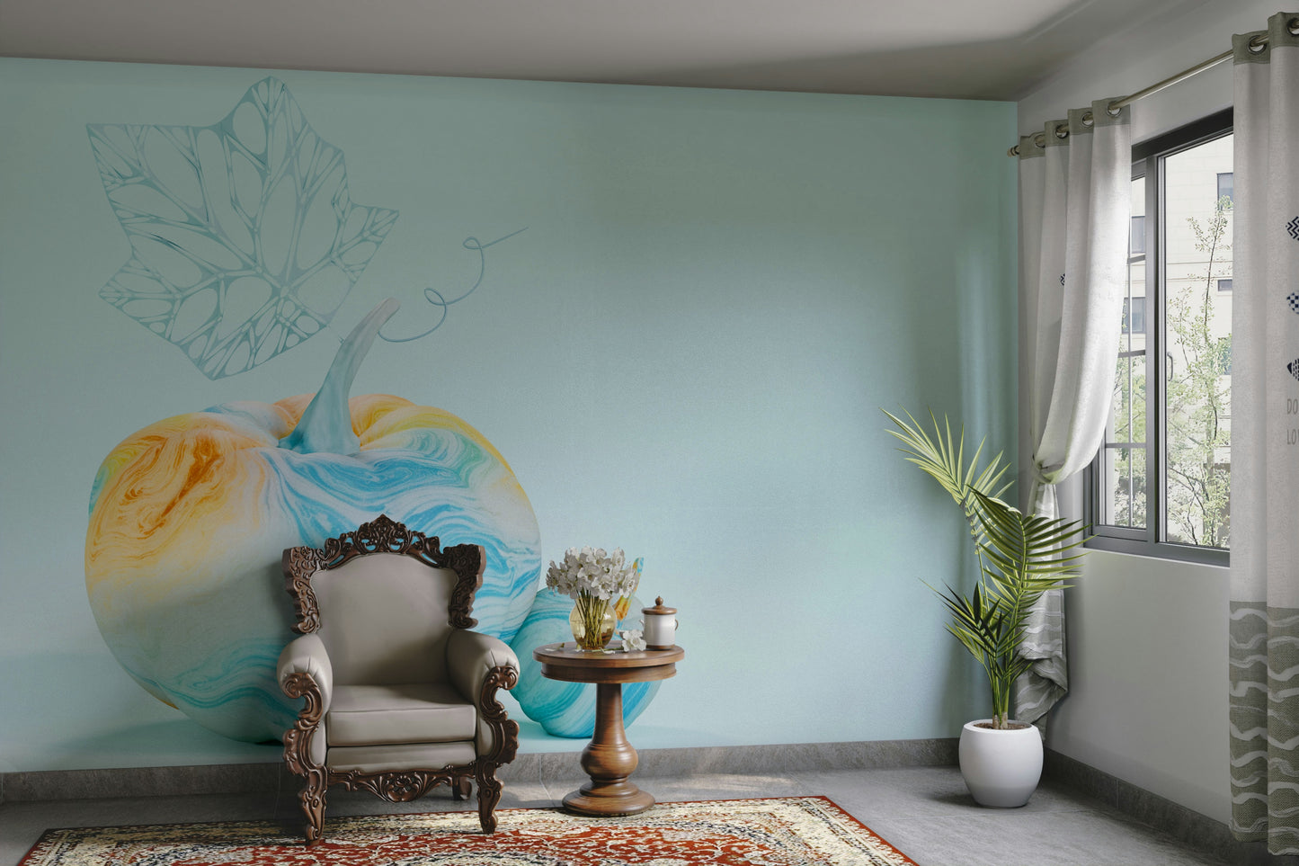 Whimsical Watercolour Pumpkins Wall Mural
