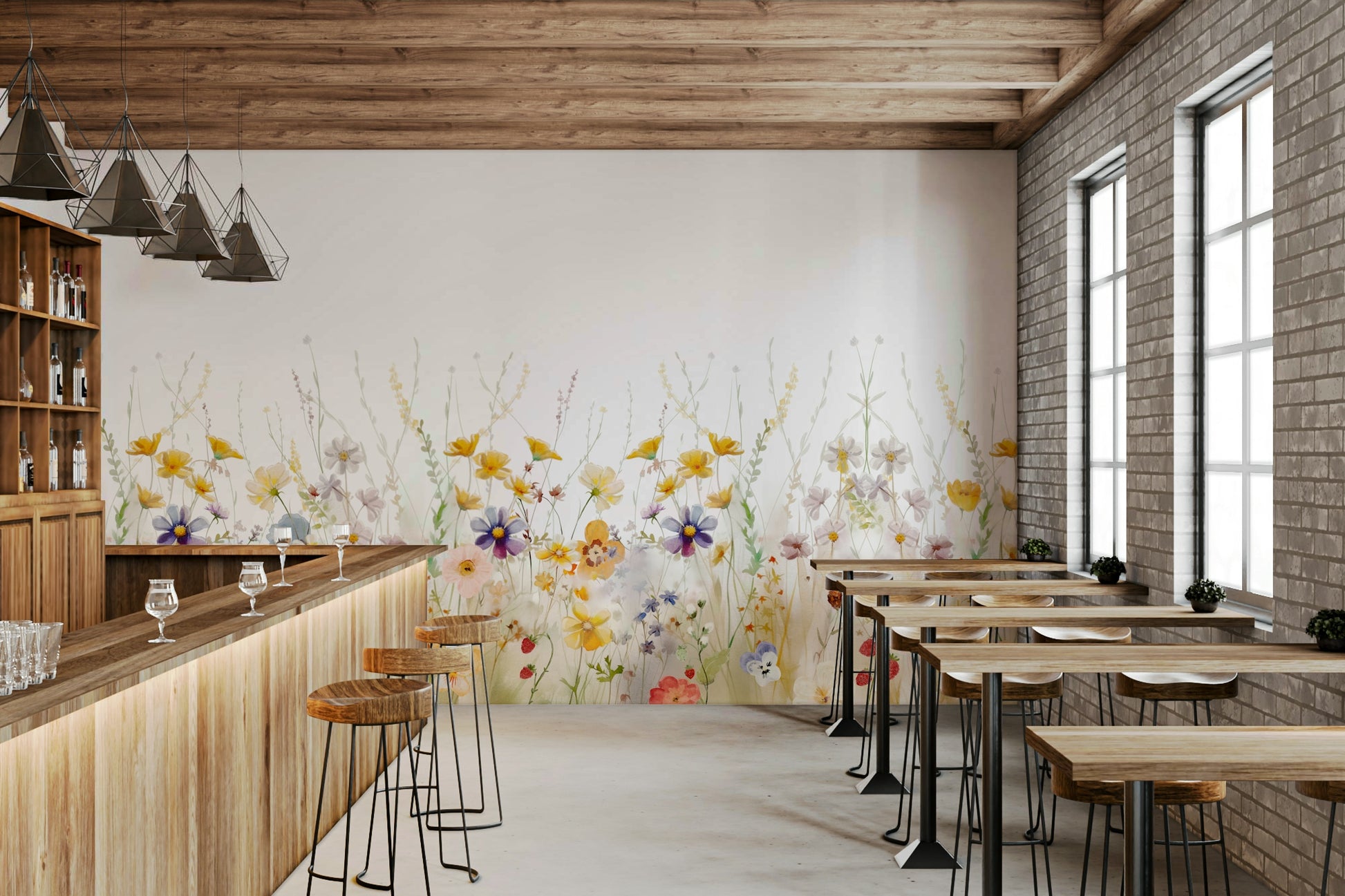 Light floral meadow wallpaper

