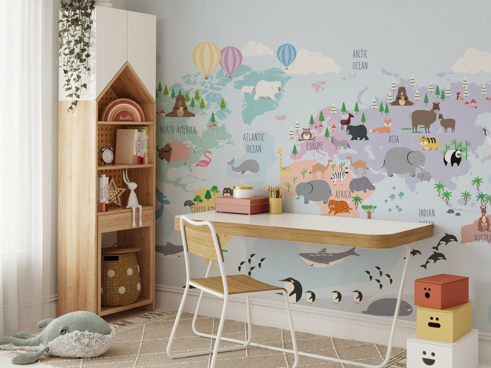 Playroom world map wall mural

