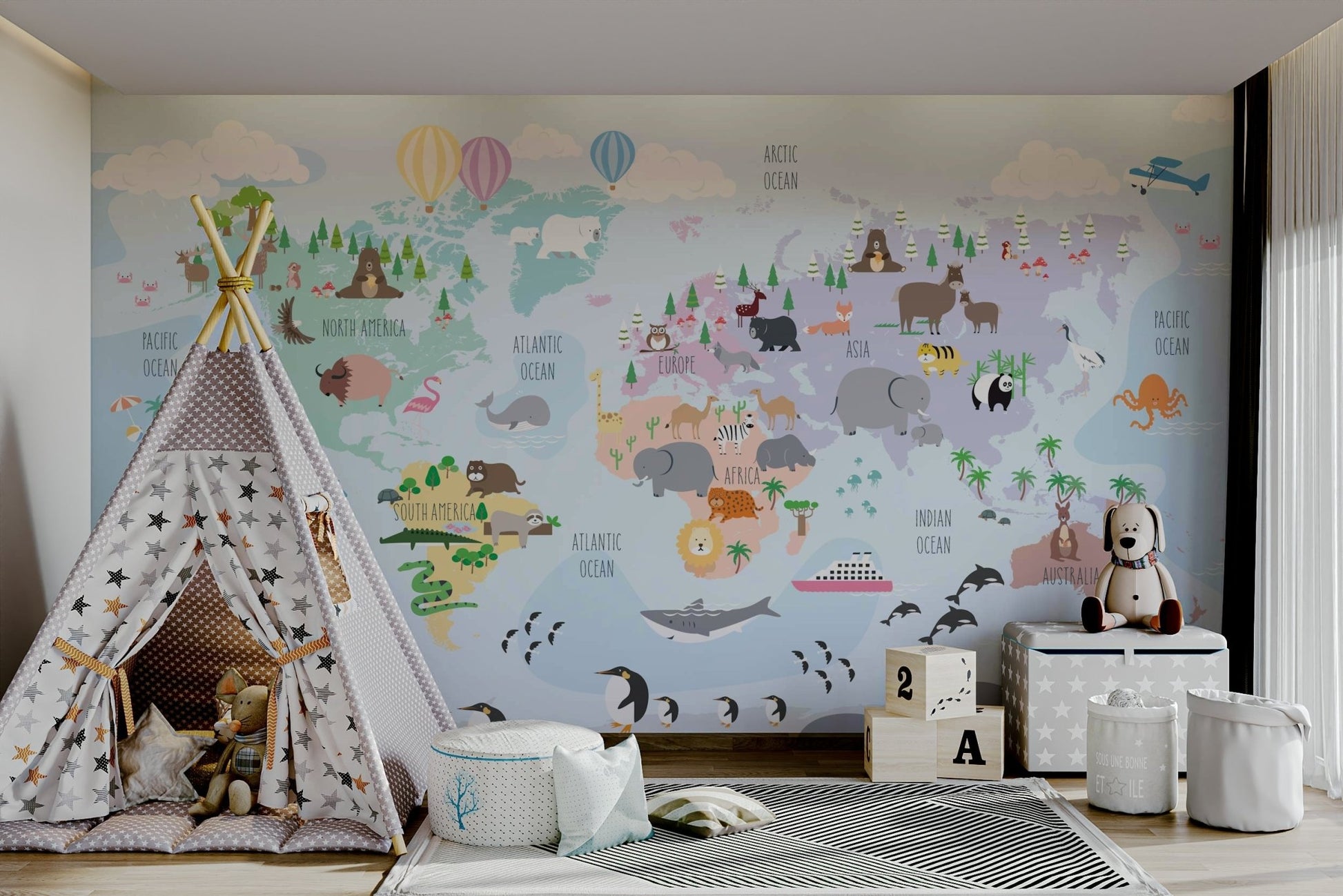 Kids' mural wallpaper with animals

