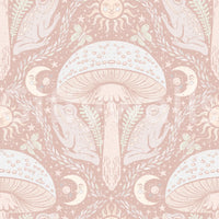 Delicate fungi and floral pattern with whimsical style

