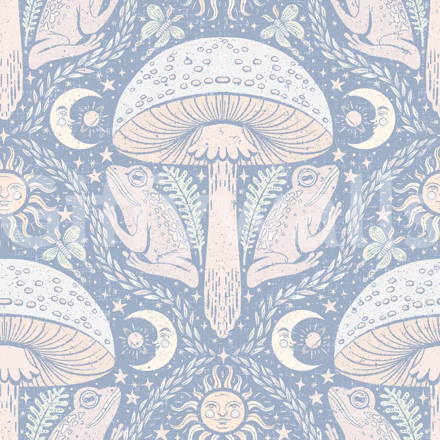 Whimsical gothic wallpaper with fungi illustrations

