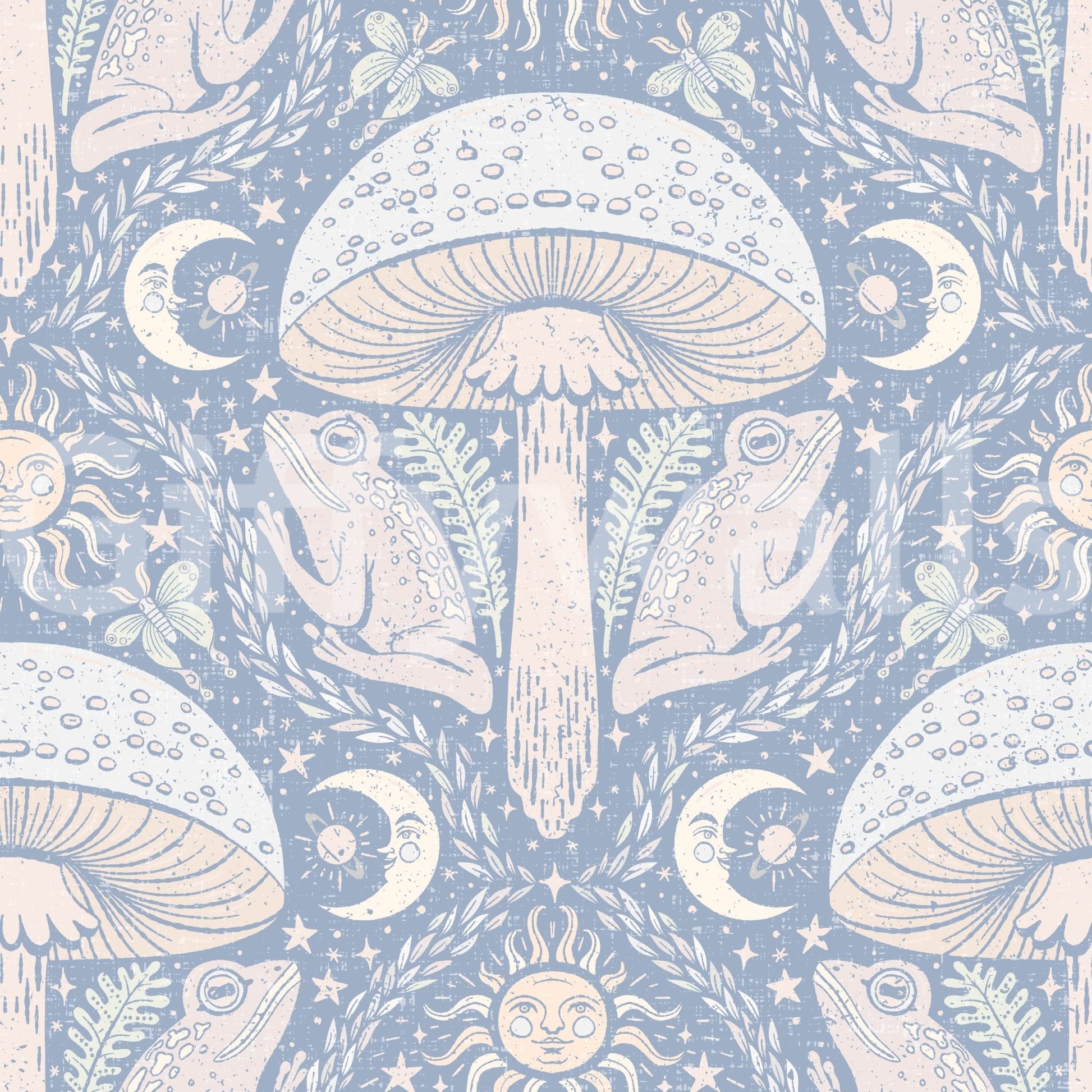Whimsical gothic wallpaper with fungi illustrations

