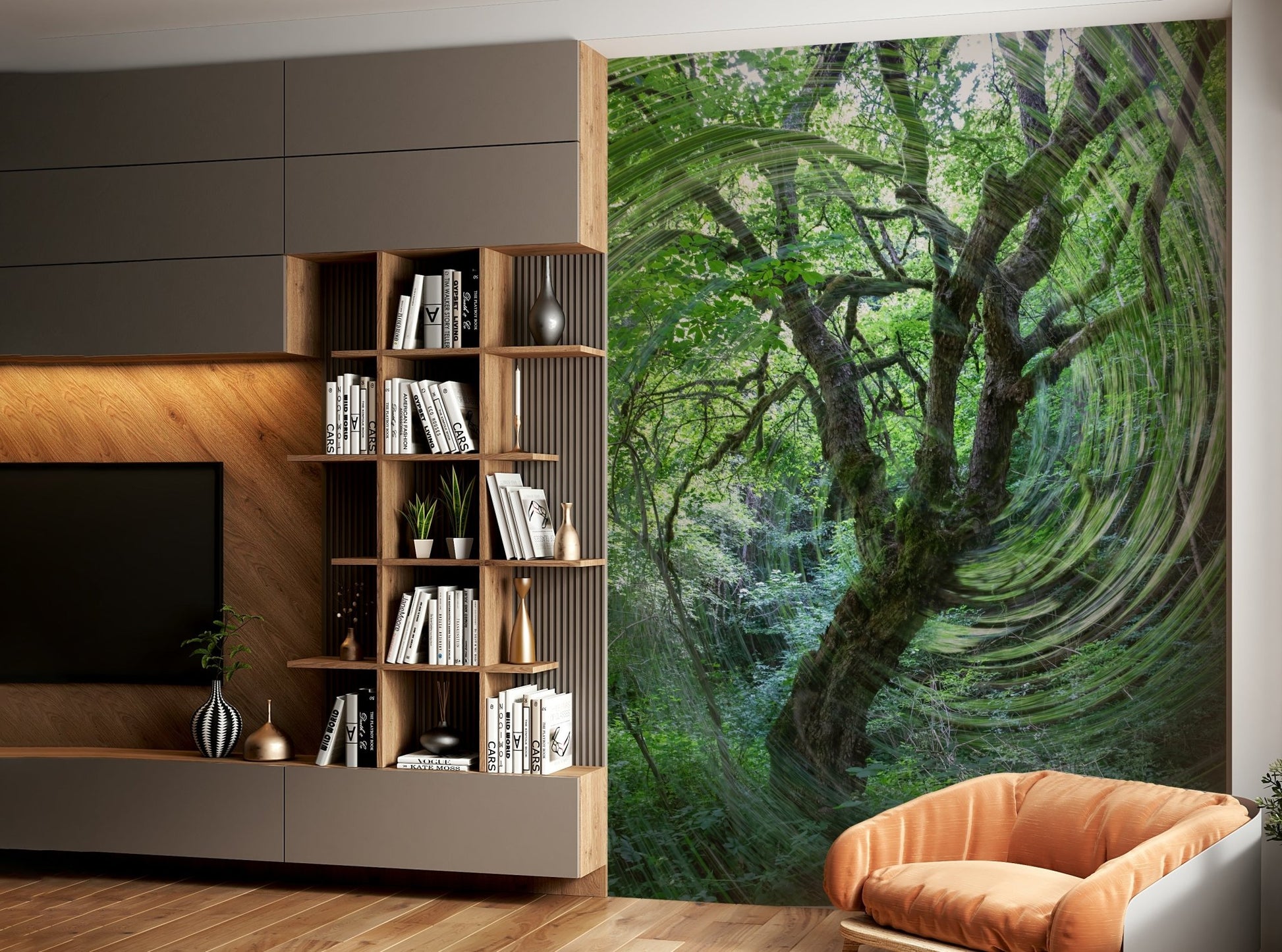 Swirling green forest wall mural
