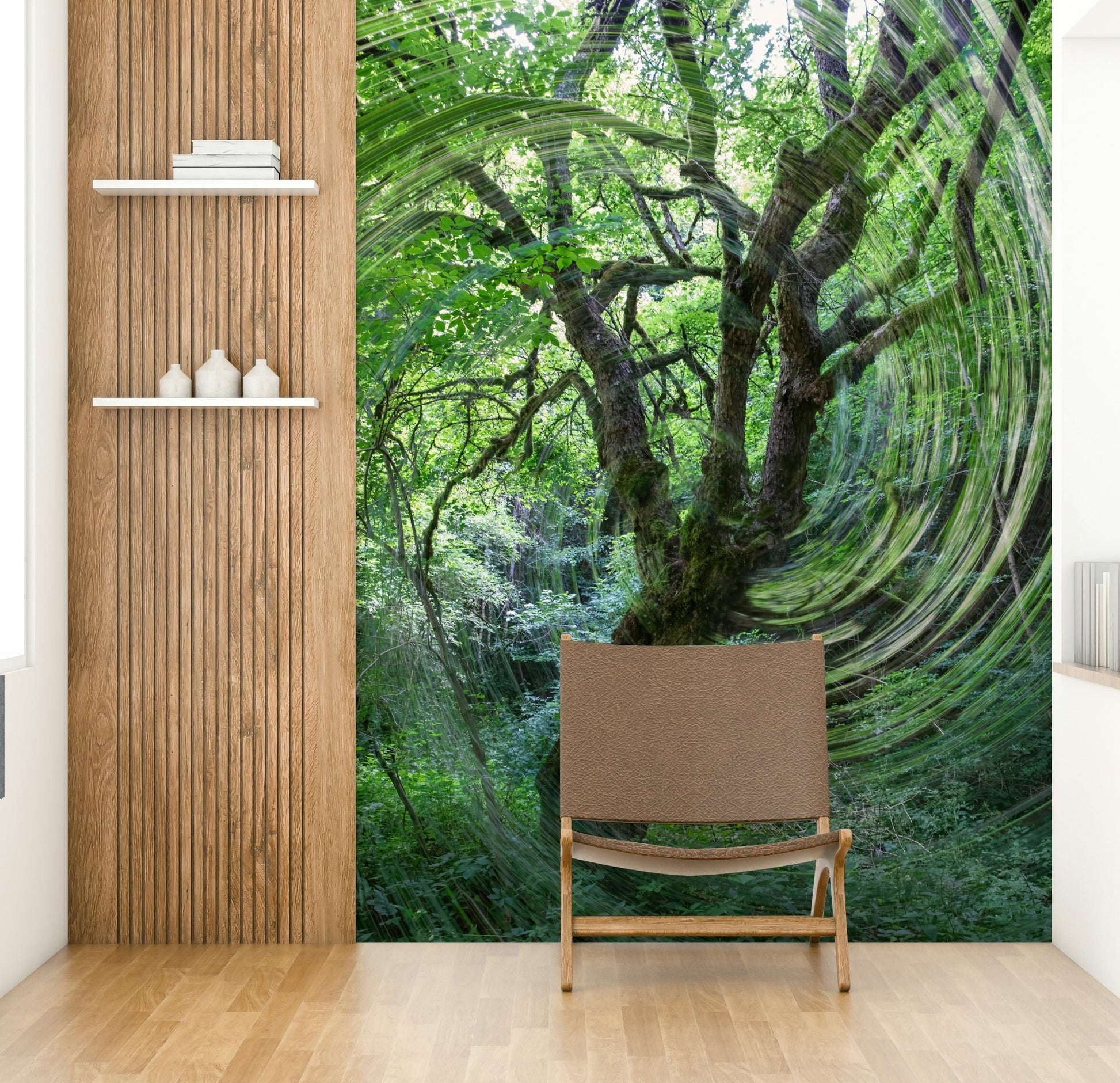 Artistic forest scene mural
