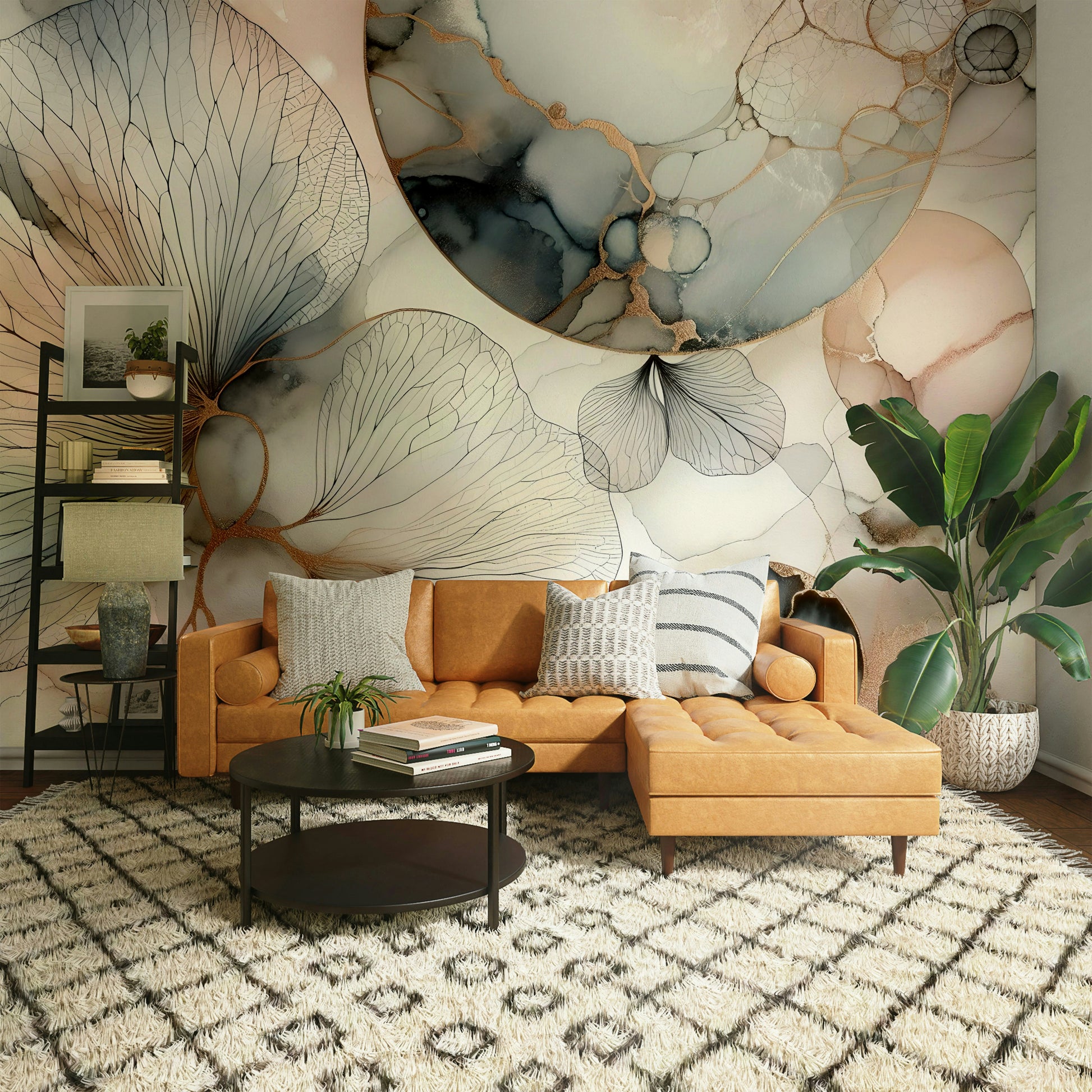 Calm woodland themed wall covering for a guest room with natural light.