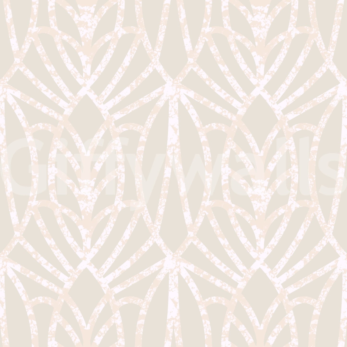 Whispered Arches wallpaper close-up showing the white and beige Art Deco arch and diamond pattern detail
