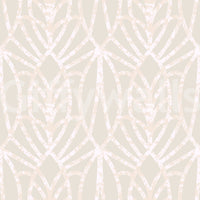Whispered Arches wallpaper close-up showing the white and beige Art Deco arch and diamond pattern detail