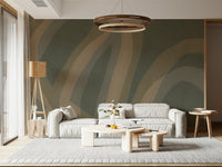 An artistic subtle trail mural on minimalist wallpaper.


