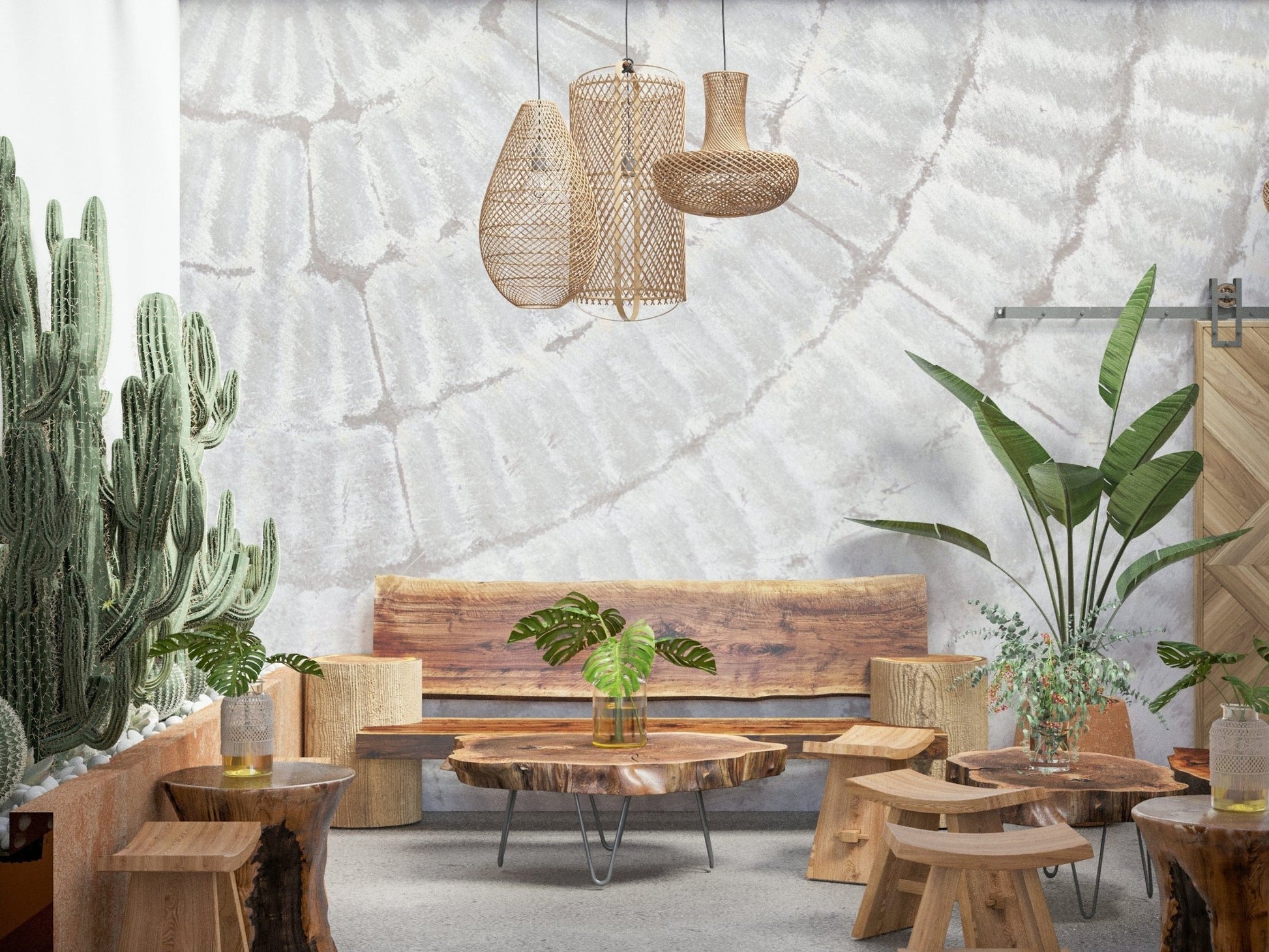Textured mural with soft, whispered patterns creating a refined and calming feature wall.