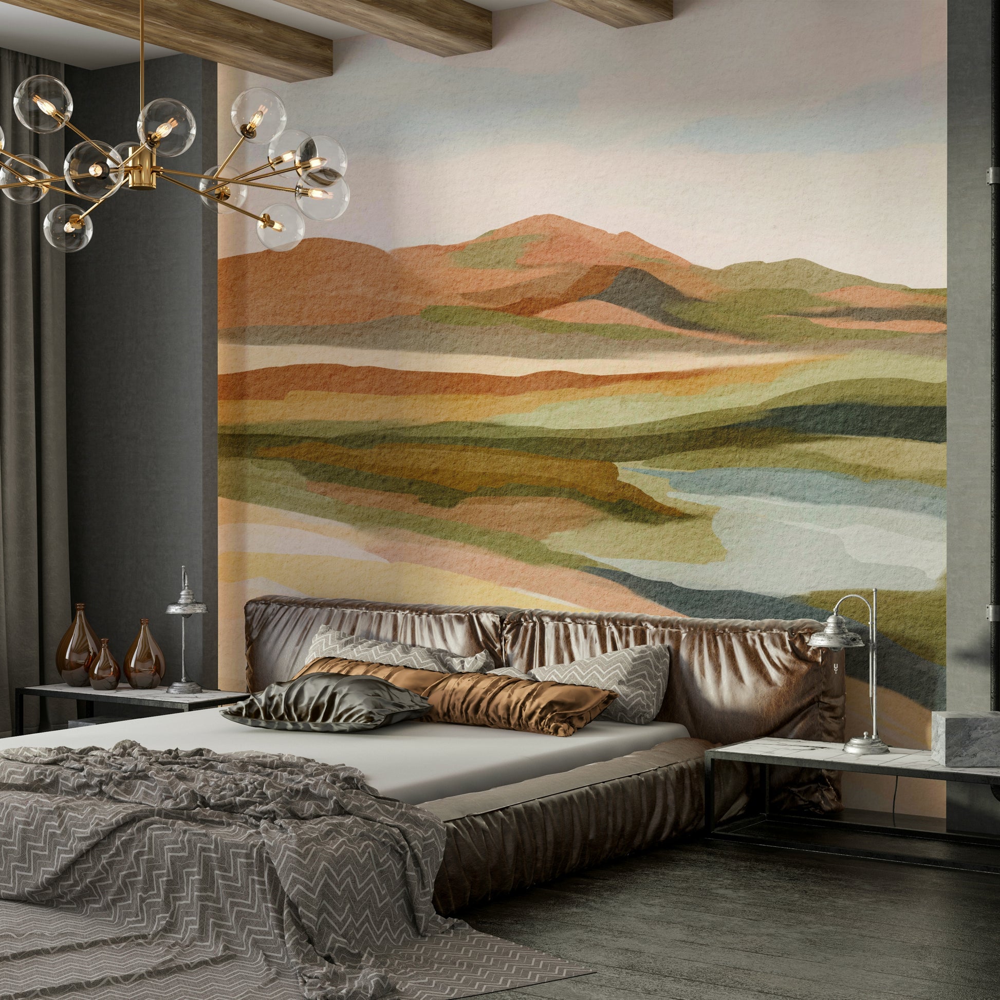 Atmospheric hill mural with whisper-like textures

