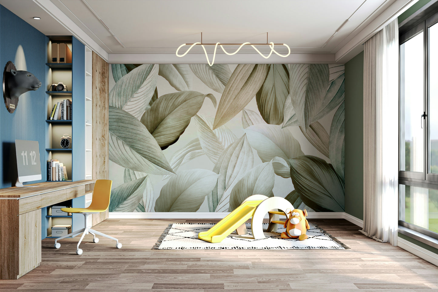 Refreshing and calming leaf wallpaper for any room

