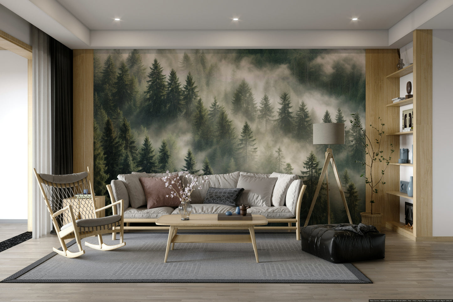 Lush green pines wall design

