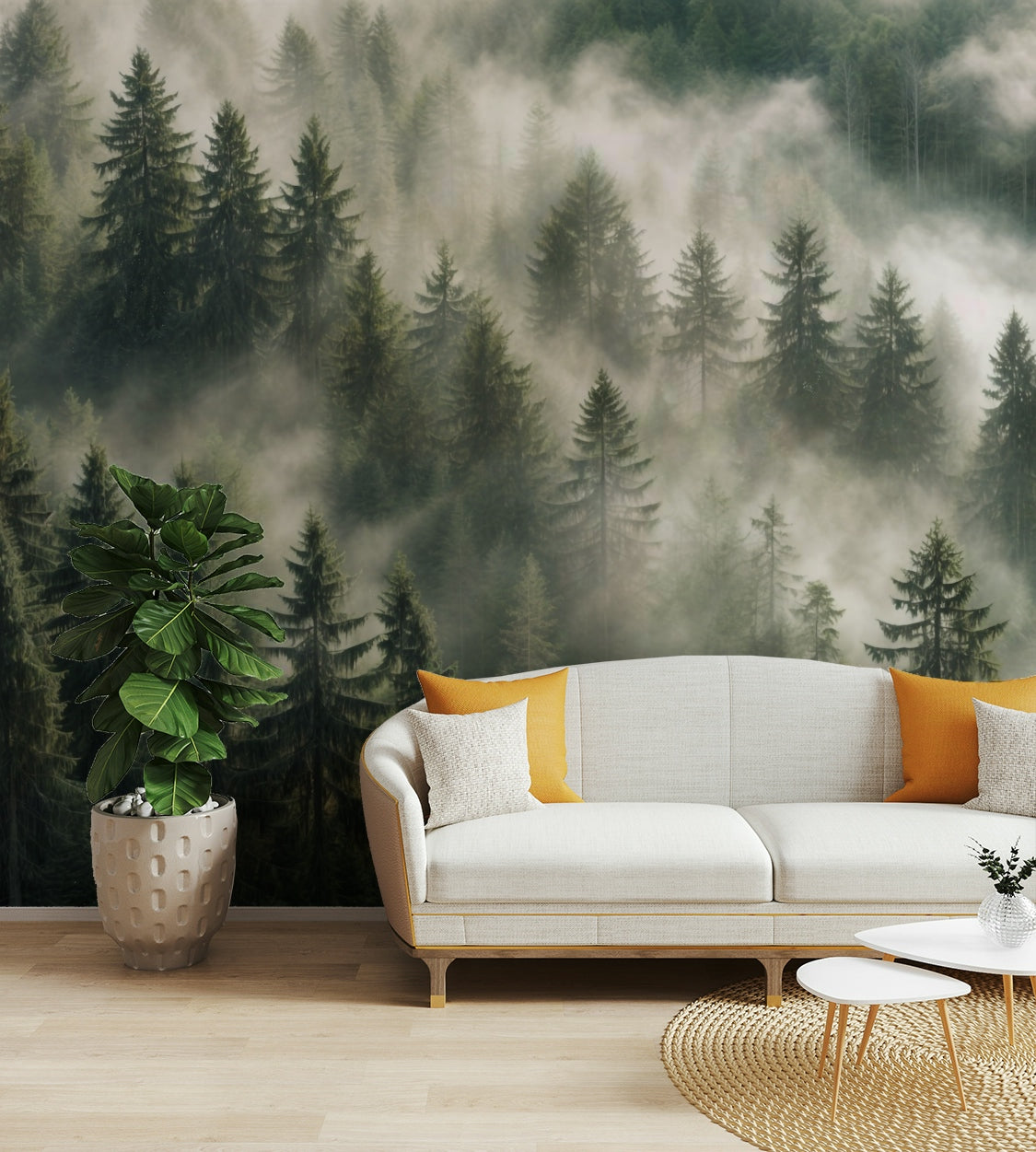 Forest mist landscape wall mural

