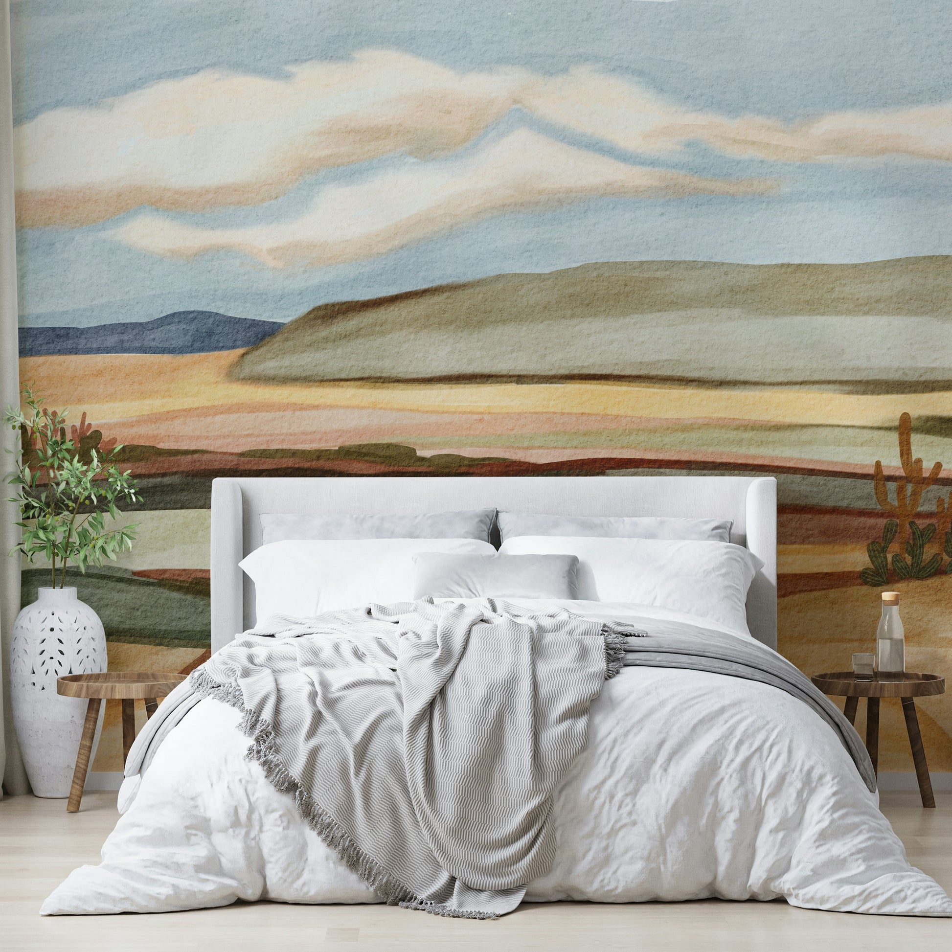 Subtle mural wallpaper with earthy tones

