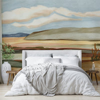 Subtle mural wallpaper with earthy tones

