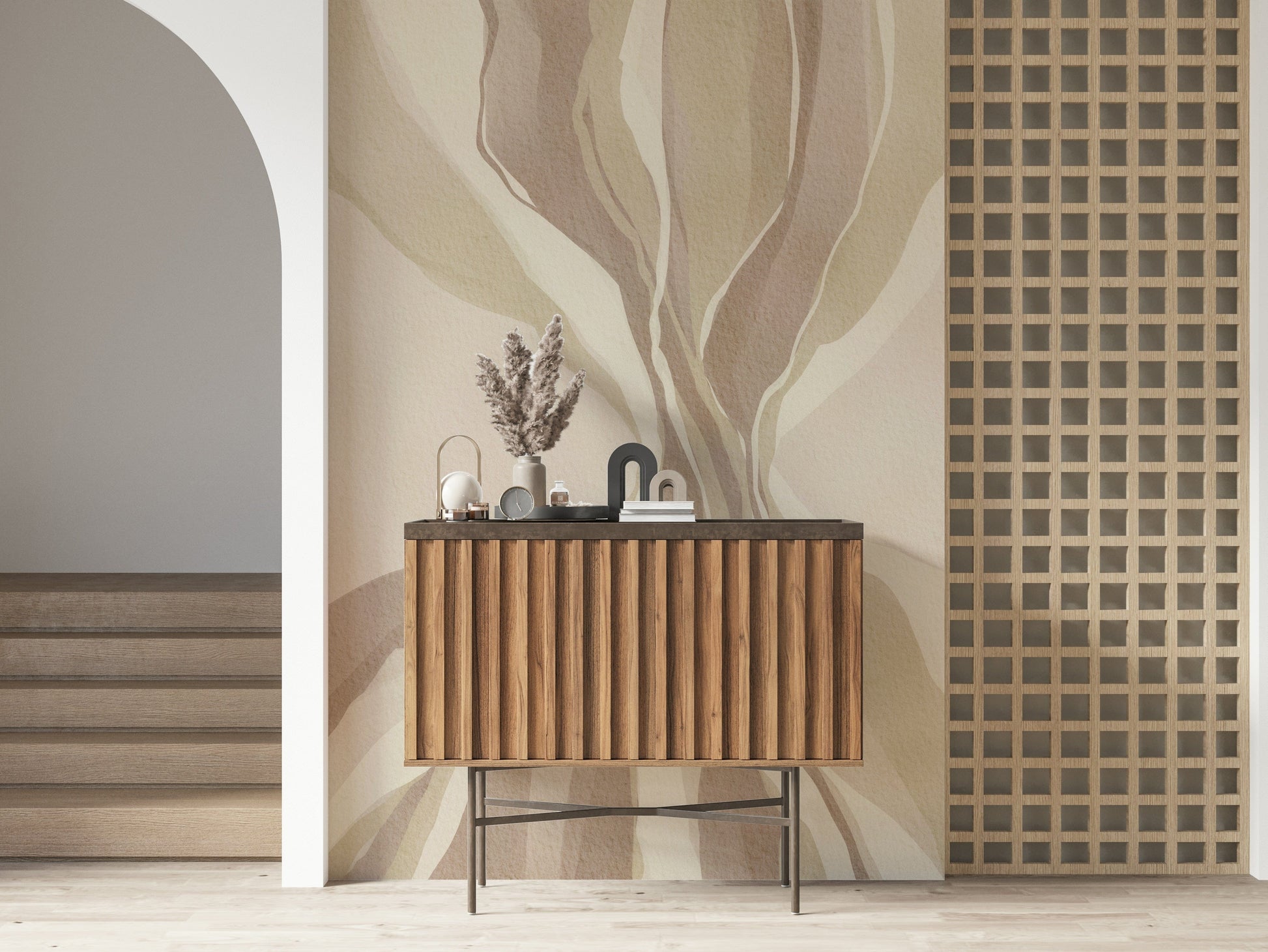 Custom wallcovering Whispering Waves lovely soft washes elegant root-like structure