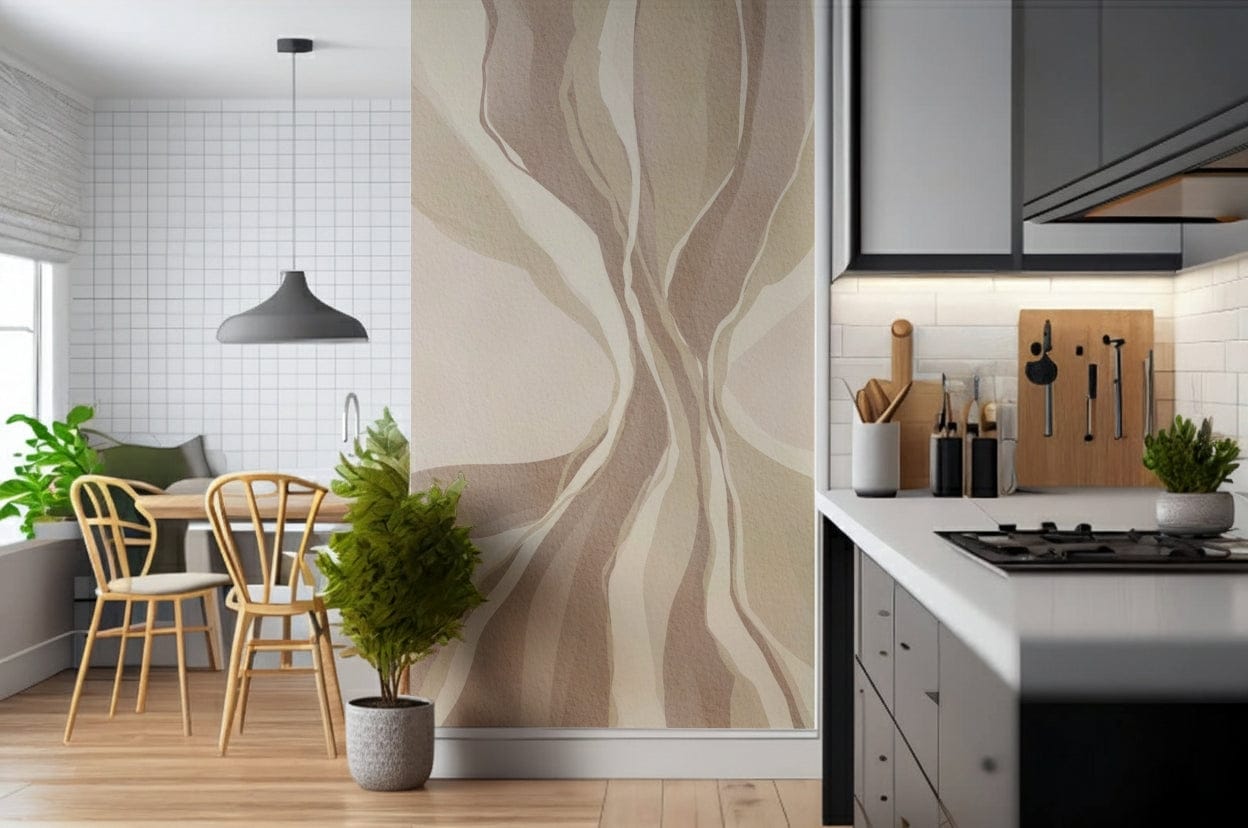 Living room mural Whispering Waves warm brown streaks natural flowing feature wall