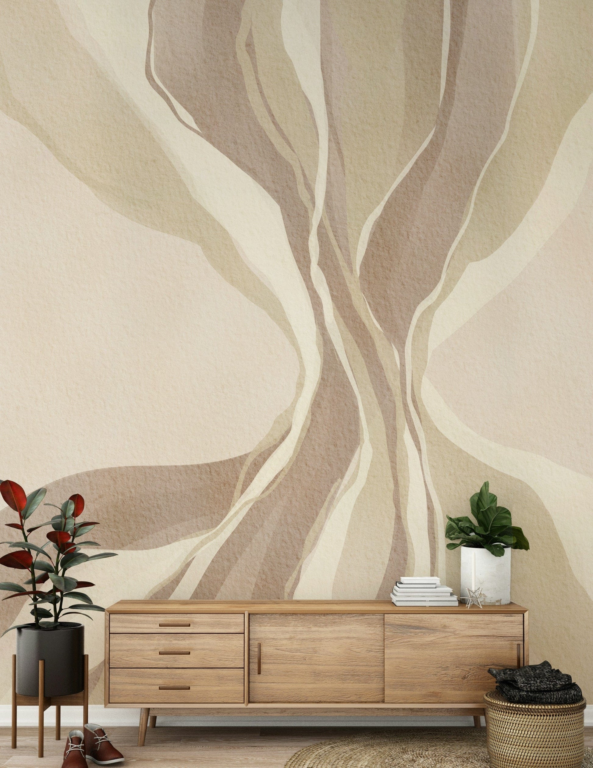 Contemporary Whispering Waves wallpaper smooth curves gentle layered earthy colors