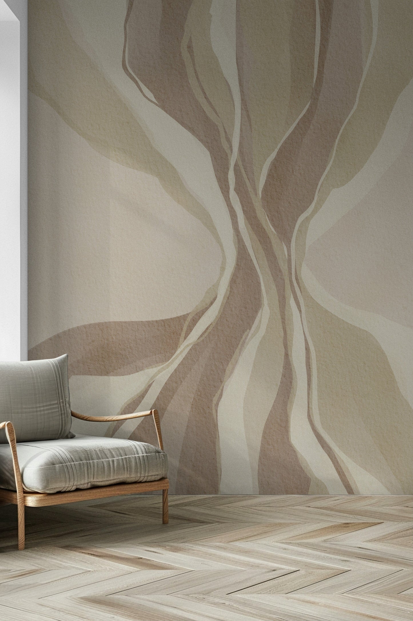 Modern wall mural Whispering Waves soft beige tones gentle organic lines