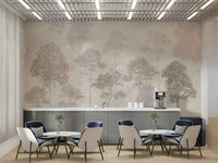 Subtle green forest wallpaper for a peaceful reading corner in a modern flat.