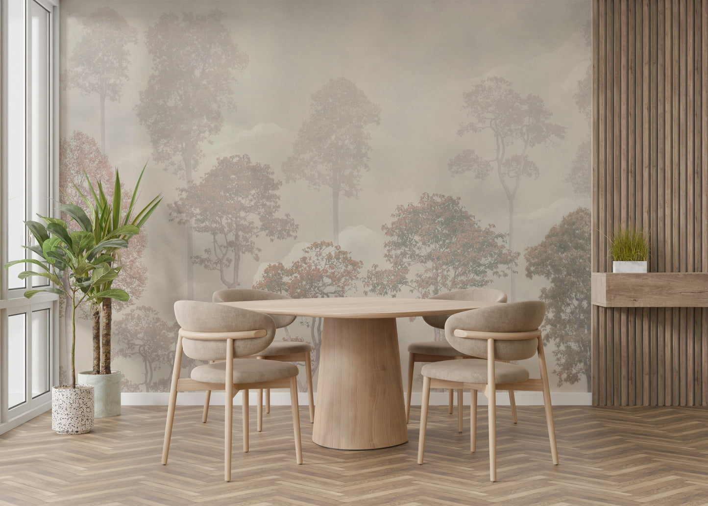 Soft sage forest home décor for a cozy master bedroom with linen bedding.