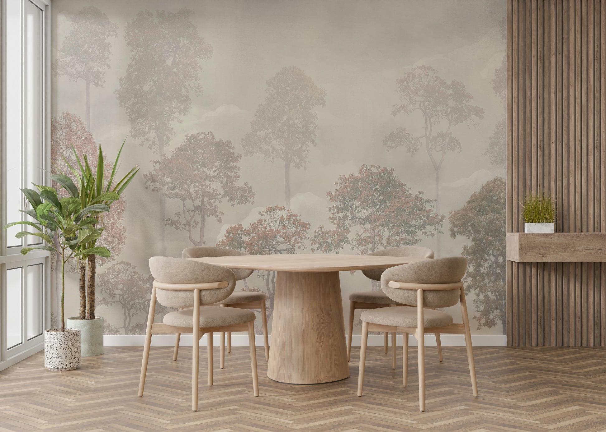 Soft sage forest home décor for a cozy master bedroom with linen bedding.