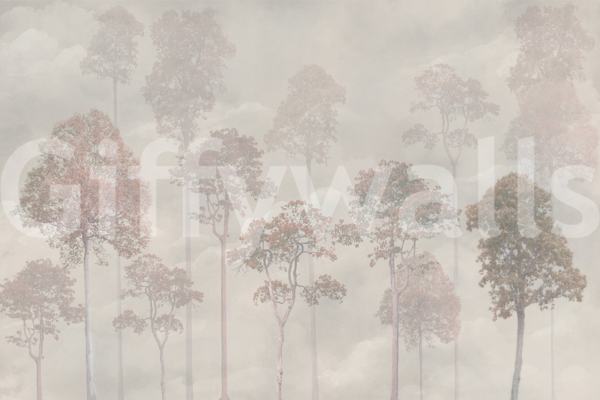 Detailed pine forest wall mural for a professional workspace or home office.