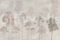 Detailed pine forest wall mural for a professional workspace or home office.